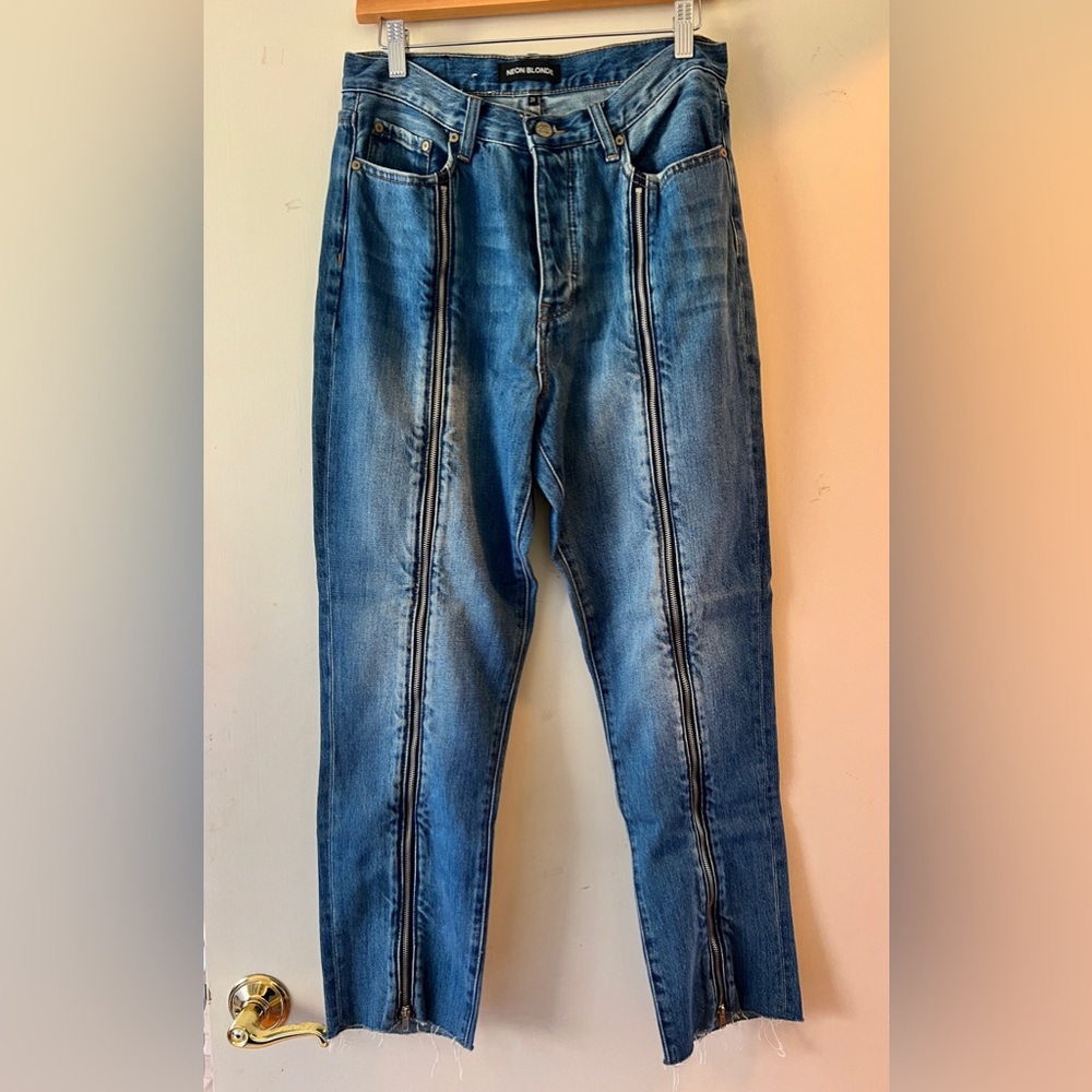 Neon Blonde denim jeans with zipper
